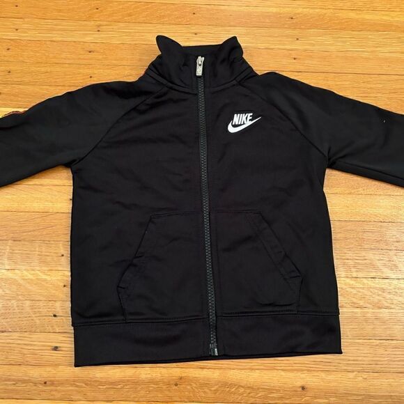 Nike black track zip up jacket with orange/yellow stripe down arms - Picture 2 of 5